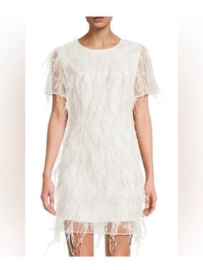 Milly White Feather-Texture Short Sleeve Shift Dress